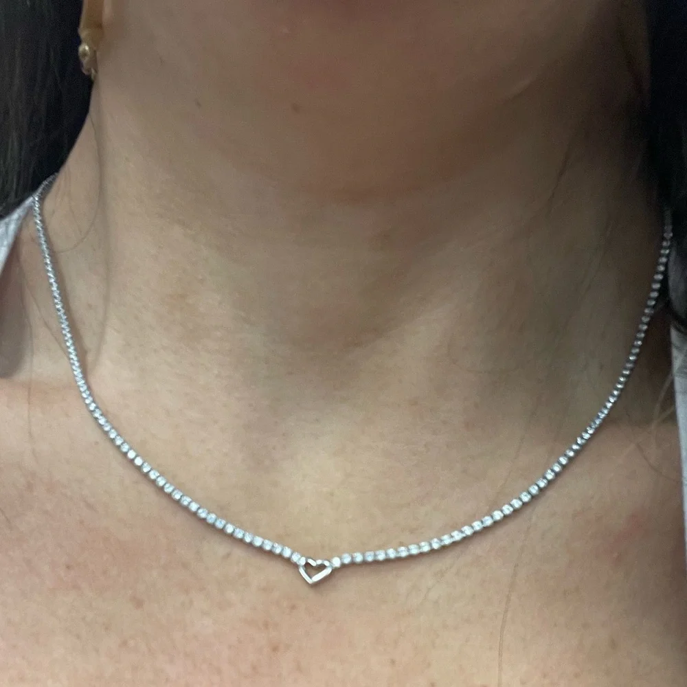 Dainty heart  tennis necklace